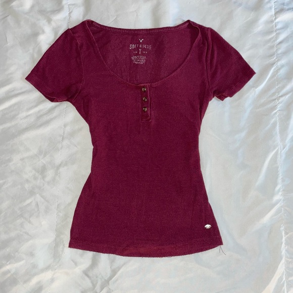 Burgundy Ribbed Henley Top - Picture 3 of 6